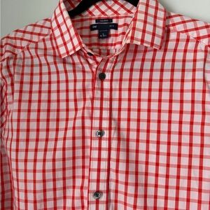 Gap Slim Fit Non-Iron Orange-Red Gingham Button Down Shirt – Men’s M (15–15.5)